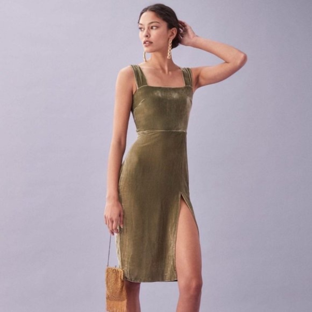 Reformation Olive Velvet Midi Dress - unworn with tags on!